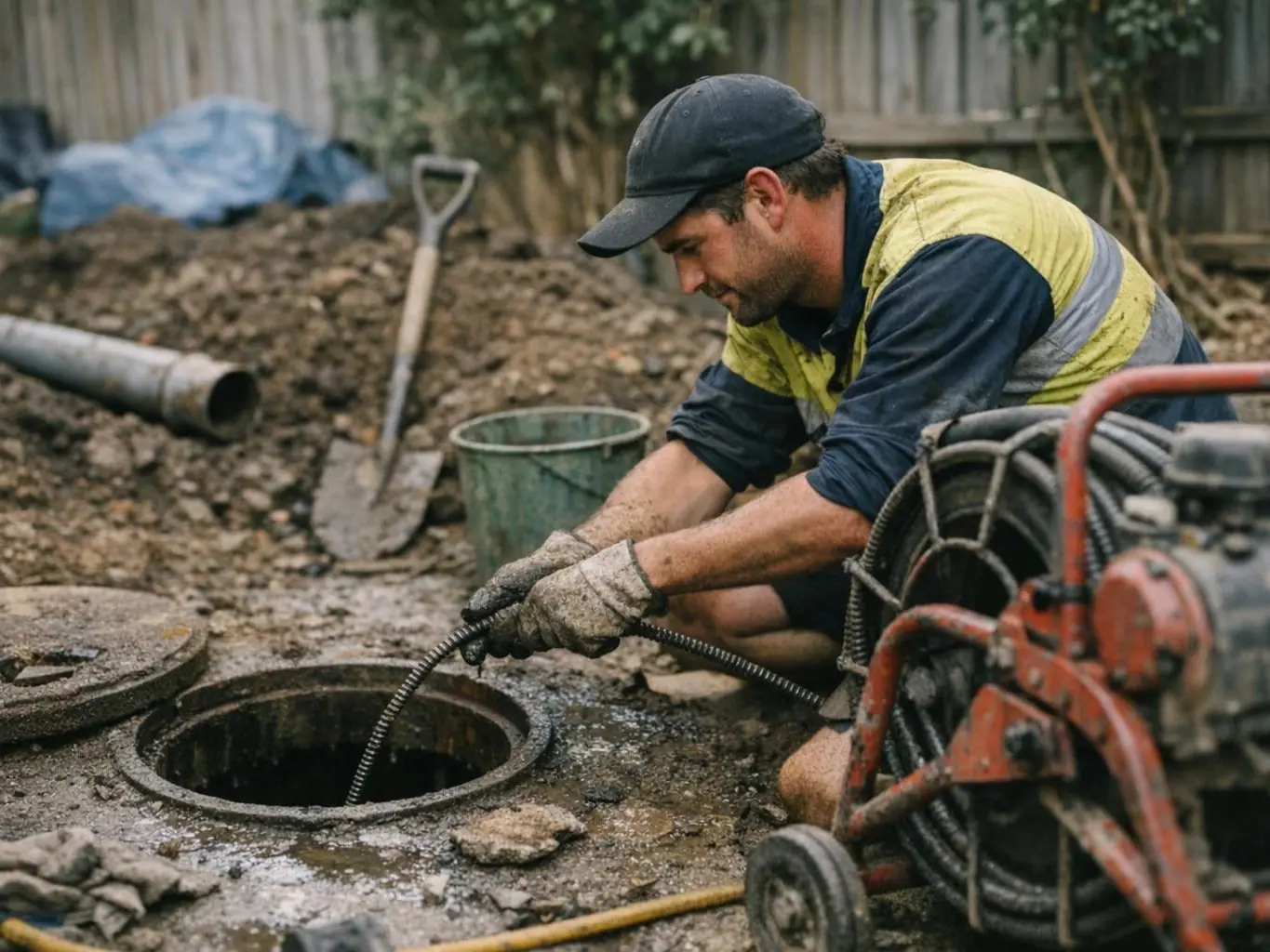 Pipe relining repair being performed on damaged clay drain in Sunshine property